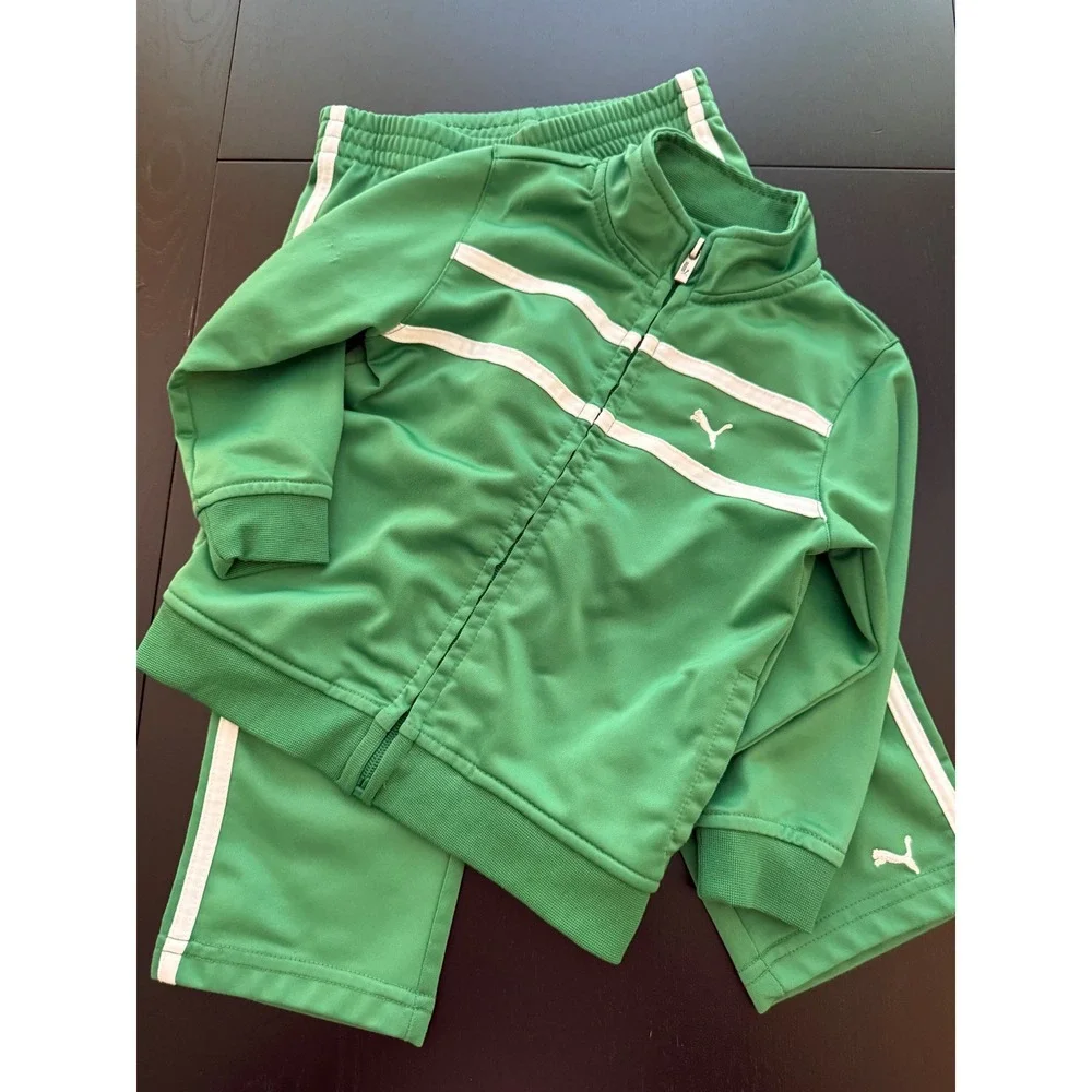 Puma Toddler 2-PC Track Suit Set Size 24 Months Green Zip-Up Jacket Sweatpant